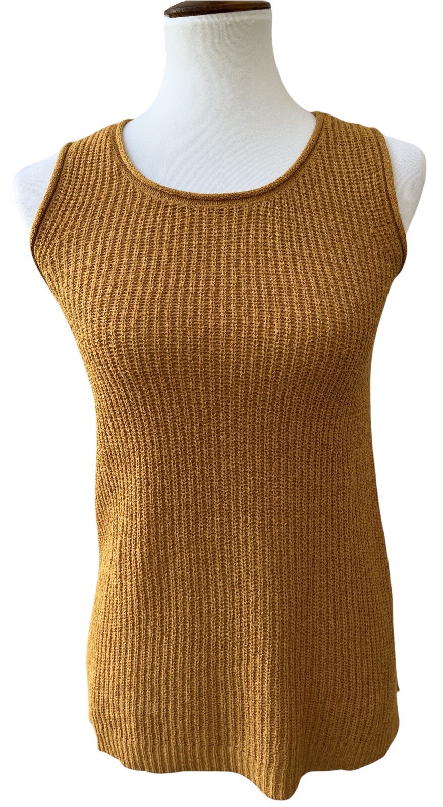 Marled Reunited Clothing XS Mustard Yellow Loose Weave Sleeveless Sweater New