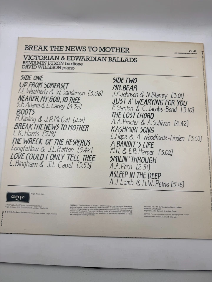 BENJAMIN LUXON & DAVID WILLISON: Break the News To Mother - Image 2 of 3