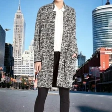 PHILOSOPHY Cardigan Long Blazer Black White Open Front Jacket Ponte Knit Duster