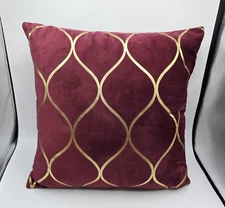 Gold Velvet Burgundy Red Square Throw Pillow 15" x 15"