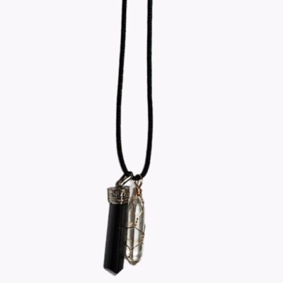 Obsidian Wired Crystal Pendulum Pendant Necklace Spiritual Grounding Jewelry