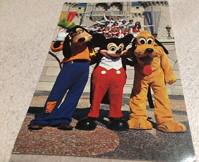 Chrome Postcard Goofy,Mickey + Pluto Welcome To Walt Disney World