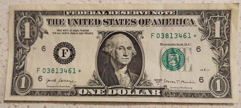 ☆STAR NOTE☆$1 Bill, Low Run Size 640k,Fancy Serial Number, F03813461*