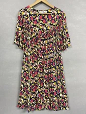 Go Softly Patio Women’s Dress L Floral Crinkle Curtain Sleeves V Neck Pockets