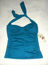 NWT 94 TOMMY BAHAMA PEARL SOLIDS TAB HALTER CUP TANKINI SWIM HALTER CUP Size XS