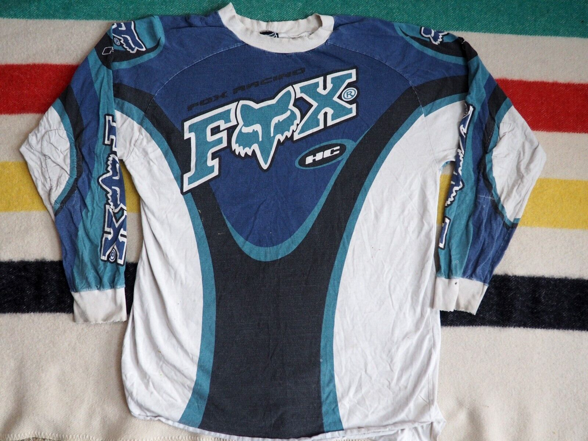 VTG 90s FOX Racing HC MX Moto MTB Retro L/S Blue White Logo
