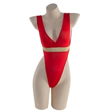 Women's Sexy Ice Silk Deep Super Silky High Cut Bodysuit V-neck Club Catsuit 