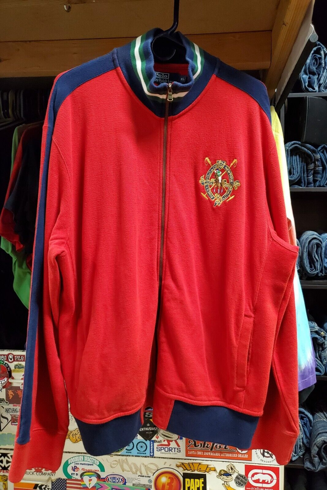 Giacca da pista polo Ralph Lauren rossa New York stemma di migliore qualità XL grande pony