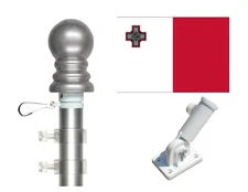 Malta 3'x5' Polyester Flag & Spinner Flagpole Set w/Adjustable Bracket