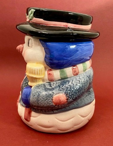 Small Charming World Bazaars Inc. Ceramic Snowman Treat Jar 7 ¼” High - Picture 3 of 9