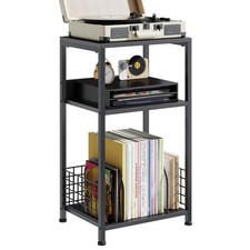 DUMOS 3 Tier Side Table, 1 Pack Record Player Stand with Storage Up to 100 Al...