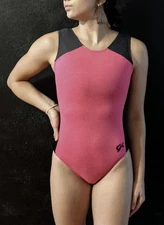 GK Elite Gymnastics Leotard Branded Spaghetti Back Dark Persimmon Heather Sz CM