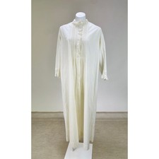 Antique Victorian White Cotton Long Sleeve Nightgown Chemise Pleats Eyelet