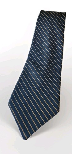 Ermenegildo Zegna 100% Silk Tie Made in Italy Navy Dark Blue Gold Stripe - Picture 5 of 11