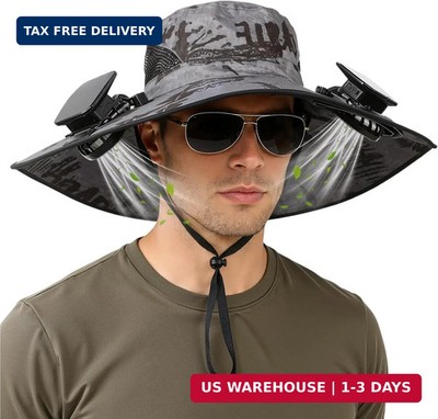Hat with Fans Solar Power, UPF 50+ Wide Brim Sun Hat, Fishing Essentials for Hik