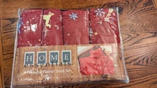 New Home Essentials 4 Pc Full Sz Flannel Sheet Set Red White Reindeer Snowflakes