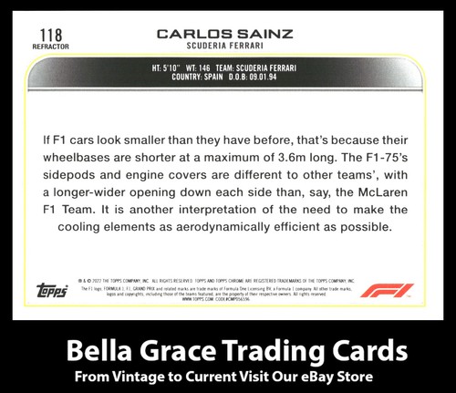 2022 Topps Chrome Formula 1 Carlos Sainz #118 Scuderia Ferrari Refractor - Picture 2 of 2