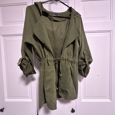 Light Weight Size M Hooded Women s Jacket Pockets Cinched Waste Long Sleeve