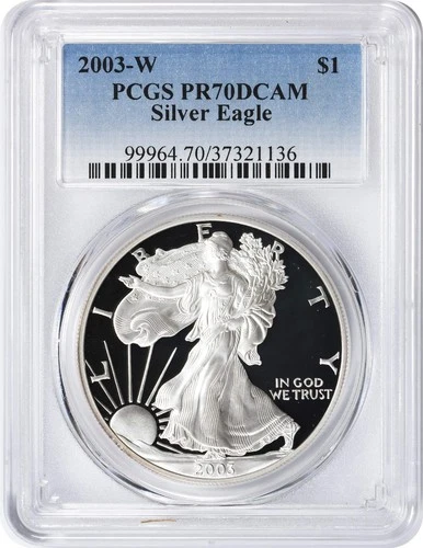 2003-W American Silver Eagle Dollar PR70DCAM PCGS Proof 70 Deep Cameo