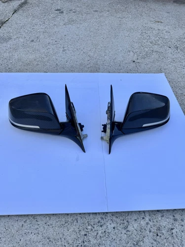 12-18 OEM BMW F30 328 335 340 Mirror Assembly  Auto Dip Carbon Caps *Sun damage