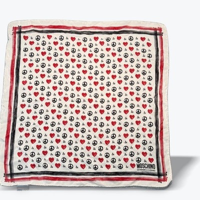 Moschino Cheap & Chic Silk Scarf Peace Love Ampersand Red White BLK Italy 17 in