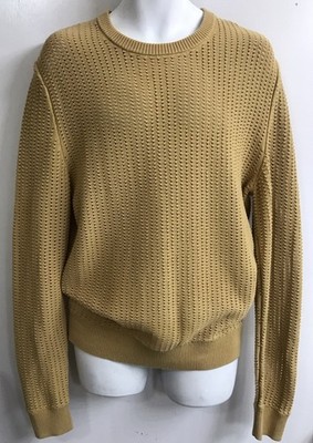 Sandro Men Tan Open Knit Crew Neck Long Sleeve Cotton Size XL
