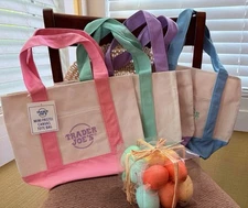 Trader Joe's Mini Pastel Canvas Tote Bags Set of 4 (Pink, Lavender, Green, Blue)