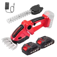 Cordless Hedge Trimmer, 2-in-1 Handheld Electric Hedge Trimmer/Grass Shears Red
