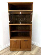 DISPLAY CABINET MidCentury Wood Effect Glass Door Shelves Cupboard FREE DELIVERY