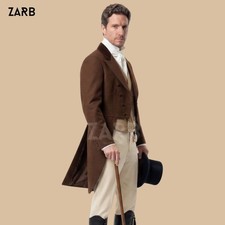 Mens Brown Regency Tailcoat Bridgerton Style Wool Victorian Frock Coat