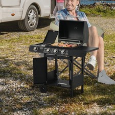 Outsunny Gasgrill BBQ Grillwagen mit 4 Brennern Schrank Multifunktion …