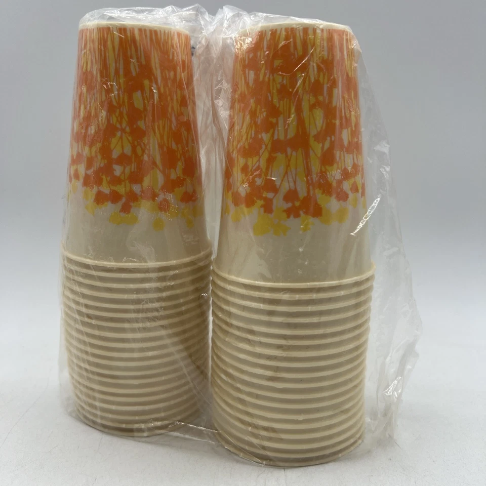 Tazas de papel desechables Dixie amarillo naranja floral 5 oz 30 unidades años 70 retro Foto 2 de 3