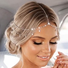 Rhinestone Wedding Head Chain Silver Hair Jewelry for Women A-Silver