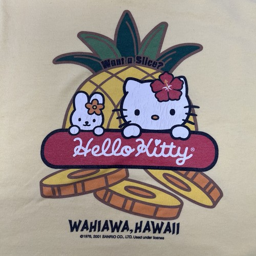 Sanrio Hello Kitty Yellow Hawaii Tee T-Shirt Youth Large Pineapple 2001 Vintage - Picture 3 of 9