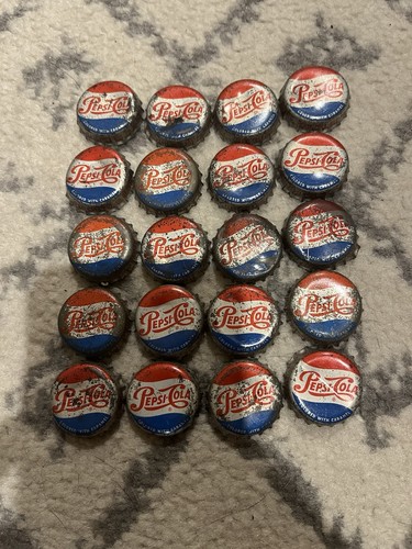 VINTAGE x20 PEPSI-COLA KORK GEFÜTTERTE FLASCHENVERSCHLÜSSE, Menge 20, farbig mit Karamell!