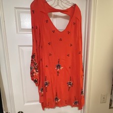 Free People Women’s M Red Floral V-Neck Long Sleeve Mini Dress Cut-Out