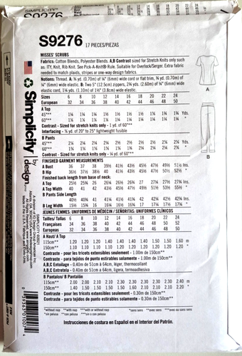 SIMPLICITY PATTERN 9276 TOP PANTS SCRUBS MISSES SIZES 6 8 10 12 14 UNCUT NEW - Picture 2 of 2