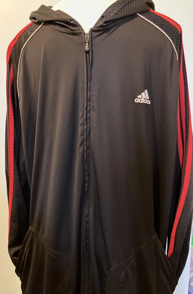 Chaqueta deportiva Adidas para hombre 2XL negra/roja cremallera completa con capucha manga larga ropa deportiva Foto 4 de 4