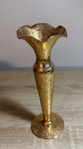 Vtg MCM Glastonbury Lotus Ruffle Bud Vase 22 Kt Gold Floral Gorgeous - Picture 3 of 5