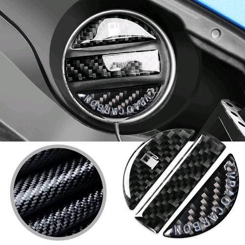 2PC Black Carbon Fiber Car Fuel Tank Cap Cover Decoration Sticker Accessories - Picture 3 of 6