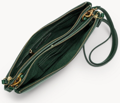 Fossil Devon Double Zip Crossbody Dark Green Leather ZB1827298 NWT