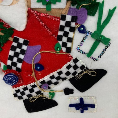 Christmas Wall Hanging Felt Handmade Santa Reindeer Elf Trees Embroidery 30” - Picture 18 of 21