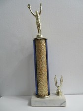 Vintage Cast Gold Metal Trophy Man w Olive Wreath Sports Team Award Marble Eagle