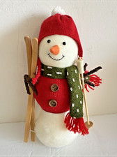 Vintage Snowman With Wood Skis and Poles Wearing Sweater, Scarf and Hat 12  x 6 