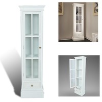 Antique Tall Display Cabinet Furniture Shabby Chic White Wooden Storage Unit Antique Tall Display Cabinet Furniture Shabby Chic White Wooden Storage Unit