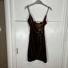House Of CB Grace Dress Chocolate Brown Velvet Wrap Mini V Neck Size Small 