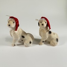 Vintage Plastic Dalmatian Dog Ornament Santa Hat Retro Christmas Decor