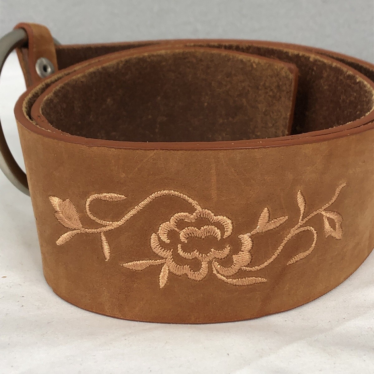 Olga Santini Sz Medium Brown/Rust Wide Belt Embroidered Flowers Silver Hardware Olga Santini Leather Belt Womens Brown Floral Stitching 36  main image 4