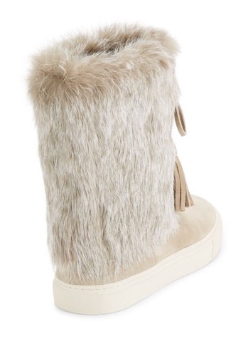 TORY BURCH DARK KNOT BEIGE ANGELICA BOOT RABBIT FUR SPLIT SUEDE SNEAKER NEW - 第 2/12 張圖片