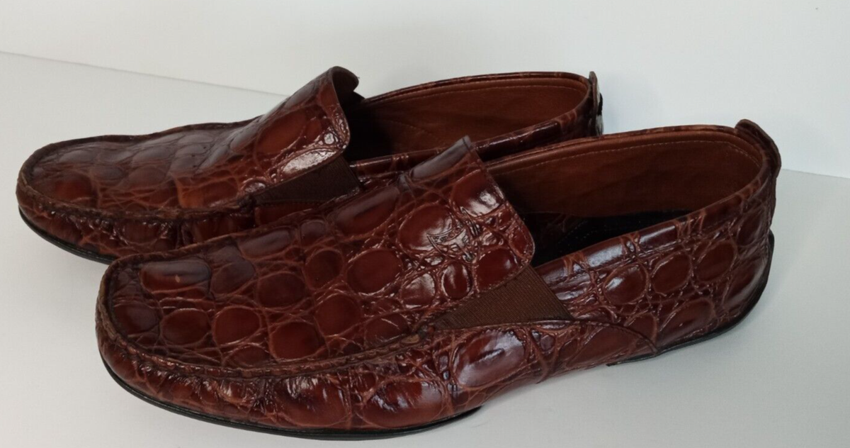 Michael Toschi Men's Onda Chocolate CROC Driving Shoes US SZ 9R
